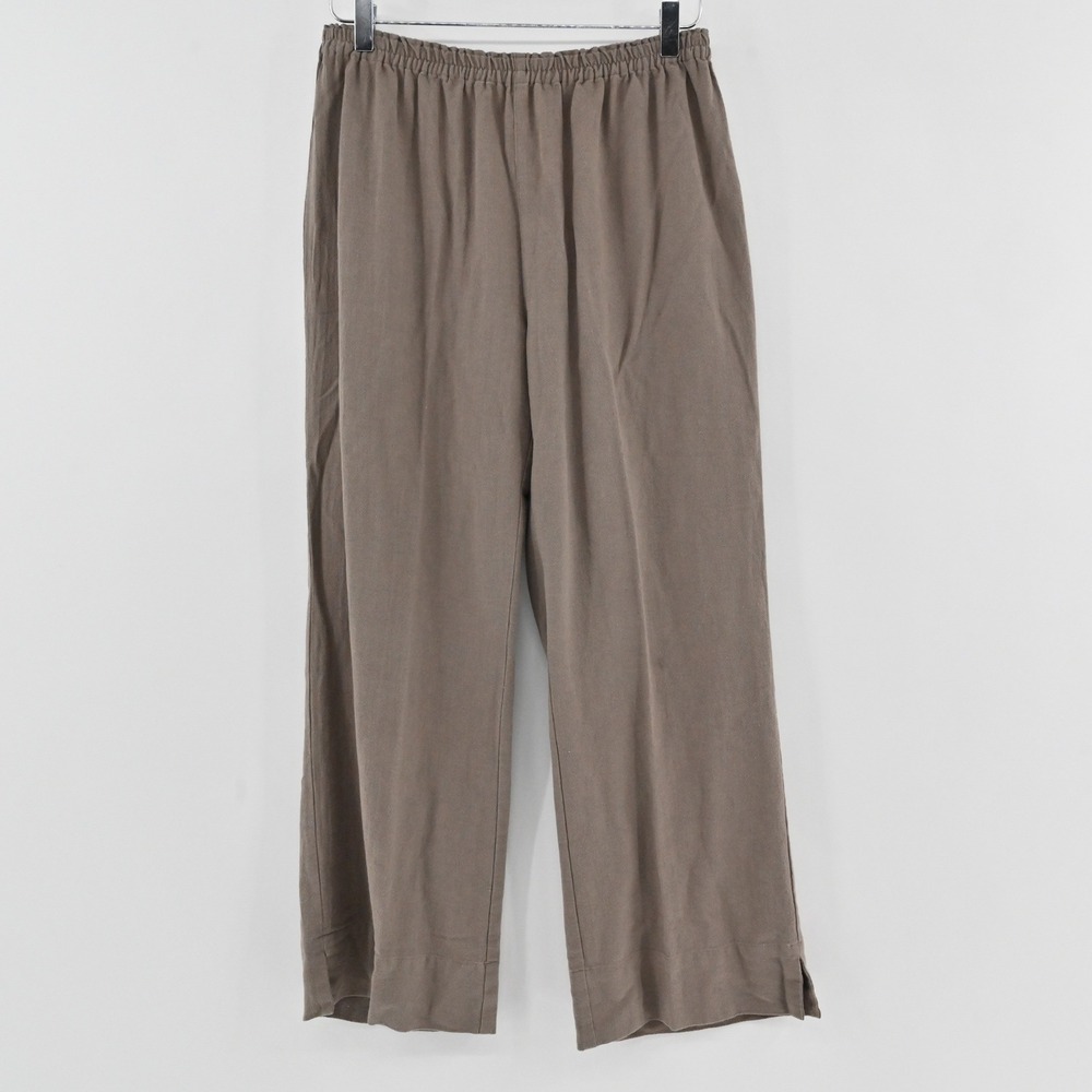 Soft Surroundings Pull On Pants Womens Size PM Taupe Cotton Straight Leg Relaxed
